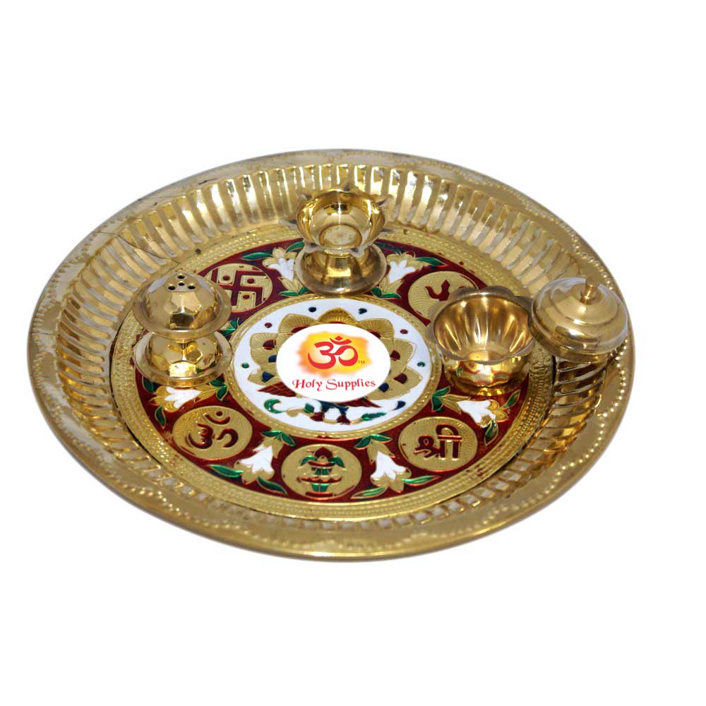 Aum Meenakari (Design) Brass Pooja Thali